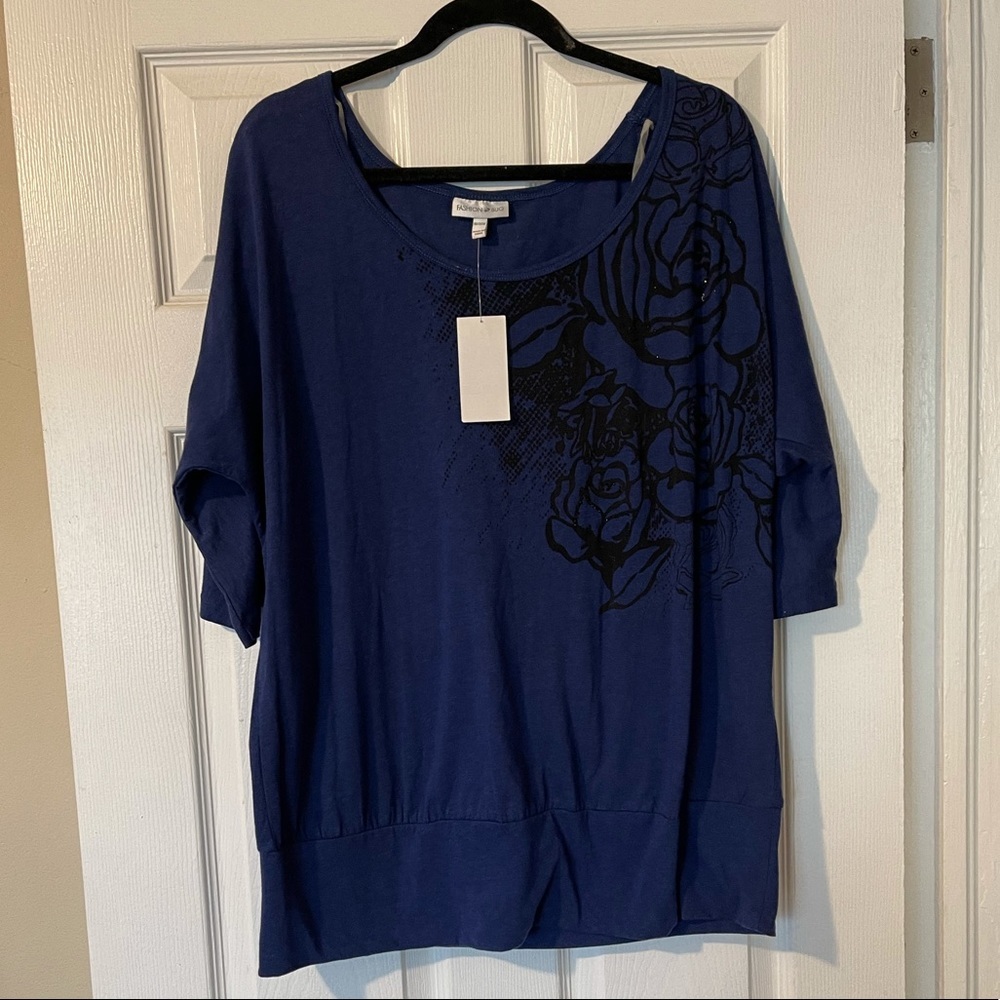 Fashion Bug - Blue Top w/black Flower Design